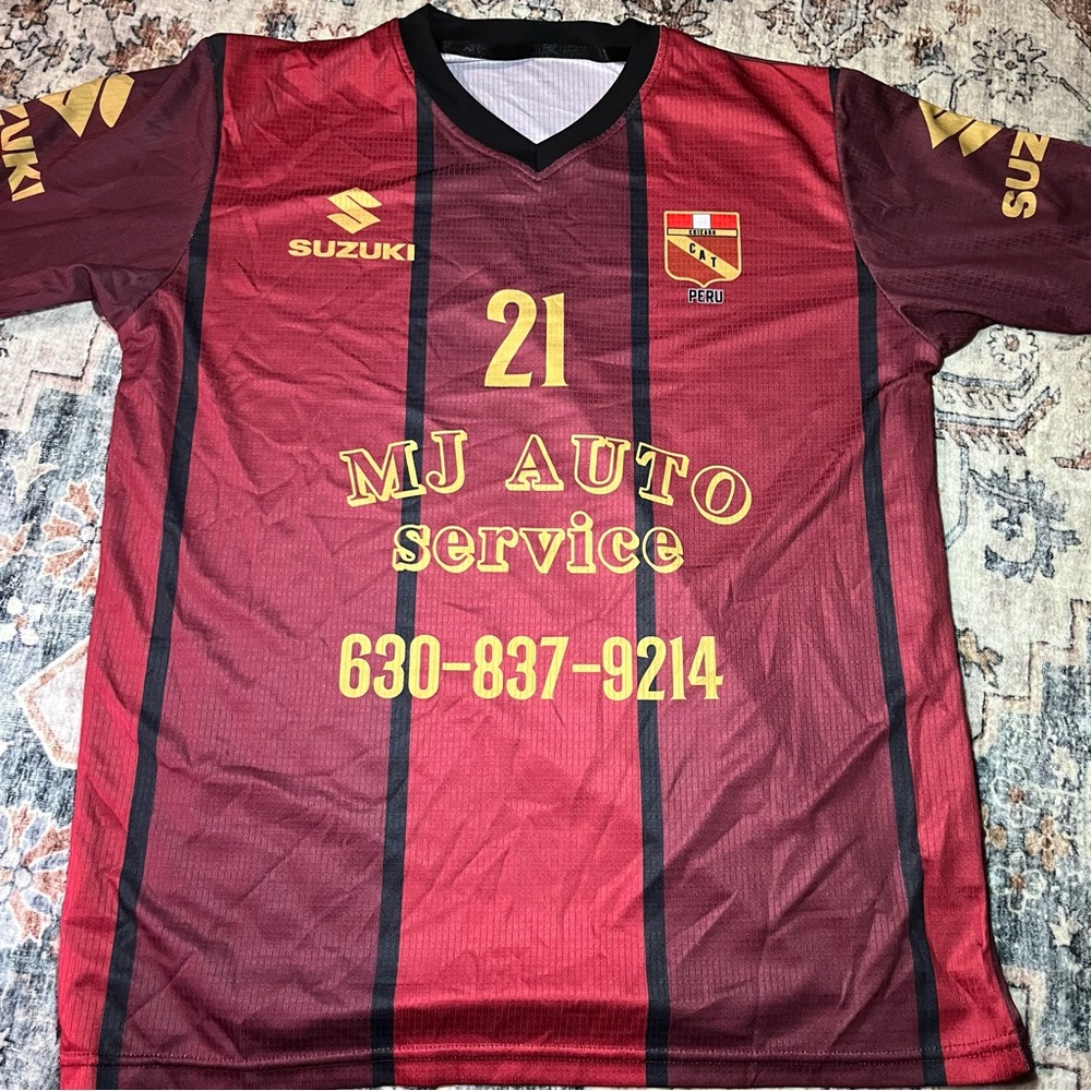 Club Atlético Torino Maroon/Black Soccer Jersey #21 Suzuki MJ Auto Sponsor